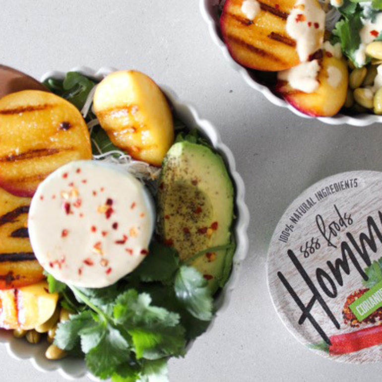 Grilled Peach, Summer Greens & Noodle Salad with a Zesty Hommus Dressi – SSS Foods